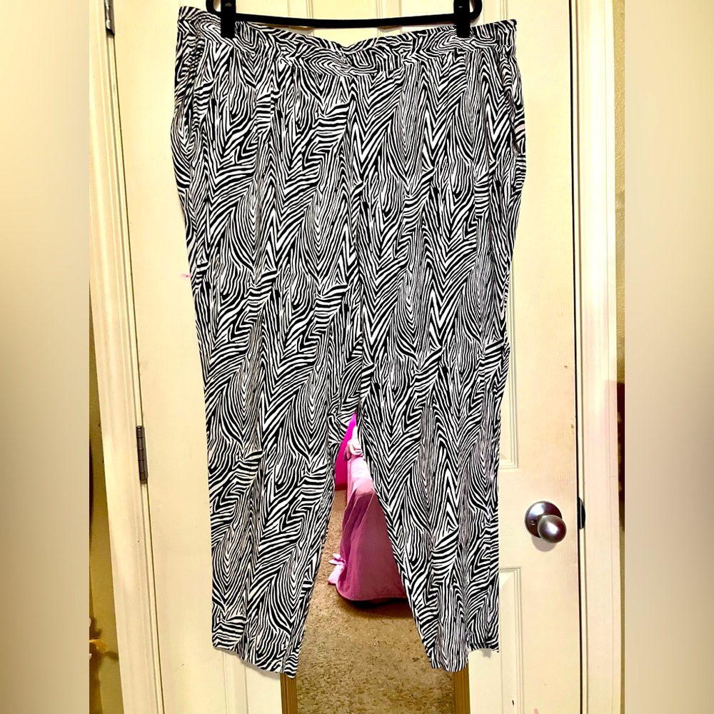 Plus Size Zebra Print Stretch Waist Pants with Pockets 4X 5X